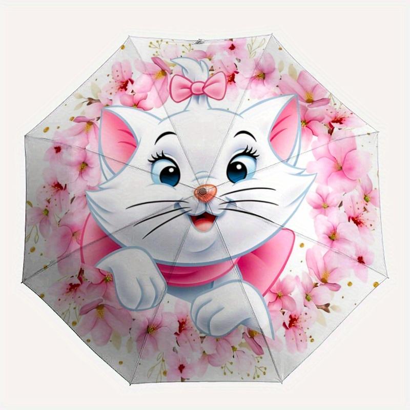 1pc Marie & Flowers Cartoon Umbrella, Portable 3-Fold Compact Umbrella, Suitable for Camping, Hiking and Travel, Ideal Easter Birthday Gift