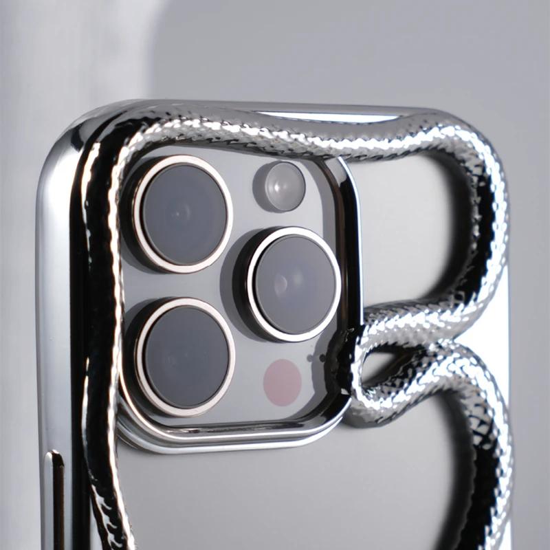 Matte 3D Hollow Snake Soft Phone Case For iPhone 17 Air 16 11 12 13 14 15 Pro Max Plus Plating Heat Dissipation Cover Funda