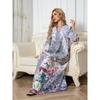 Magic Queen Middle East Saudi Robe Flower Positioning Print Beads Arabic A Word Dress Dresses