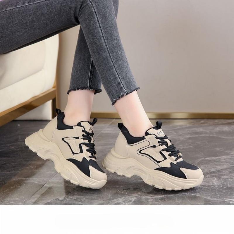Fashionable New Comfortable Women's Shoes Spring and Autumn Lace Up Elegant Mesh Breathable Thick Soled Sports and Leisure Shoes