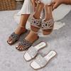 New summer new flat-heeled rhinestone one-word sandals women's leisure vacation beach drag women's drag