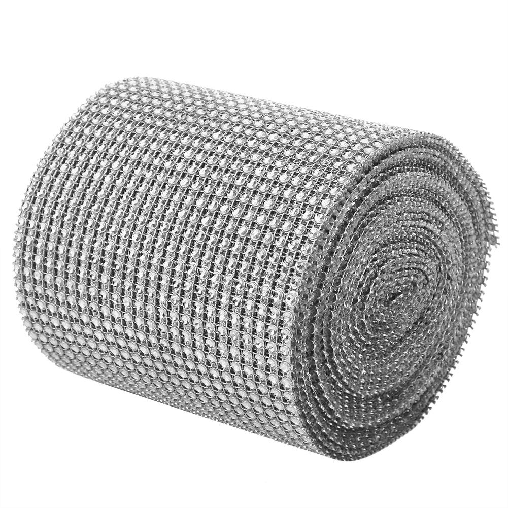 9m 24 Rows Electroplating Plastic Artificial Rhinestone Ribbon Mesh Wedding Clothing