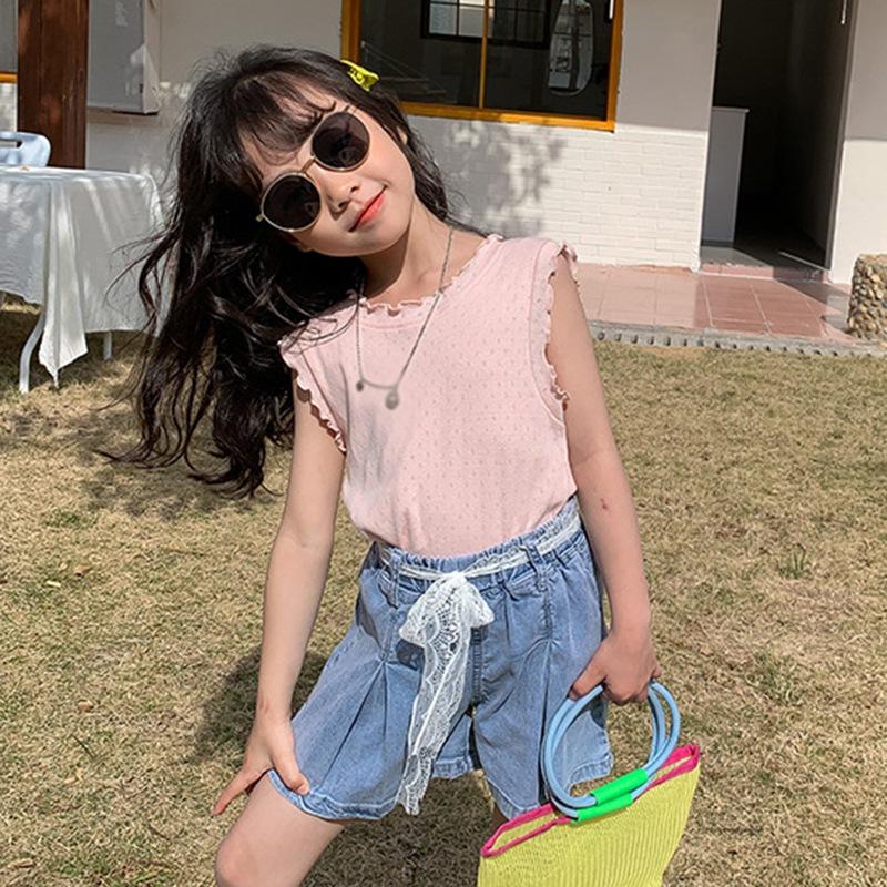Dziewczynek Casual Fresh Cool Podkoszulek Dziecięcy Bez Rękawów Jednolity Kolor Topy Słodka Mała Najniższa Koszula