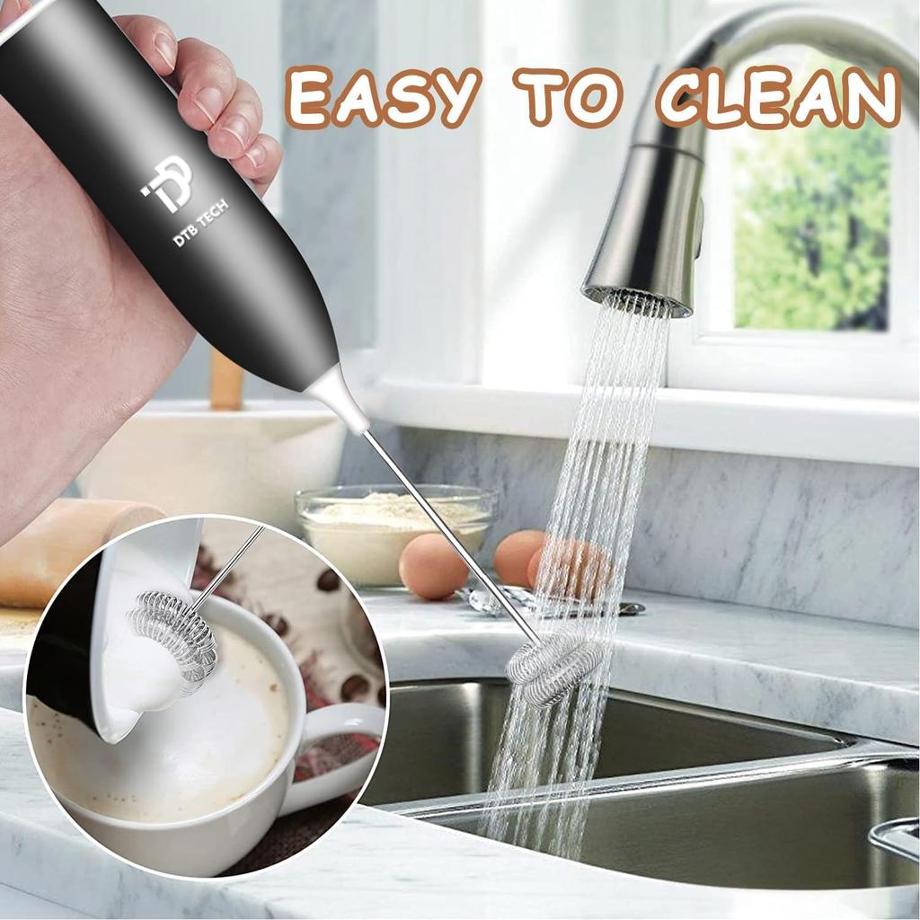 Rechargeable Milk Frother,Milk Frother Handheld,Coffee Mixer with Stand,Detachable StainlessSteel Whisk,forLattes,Cappuccino,Matcha,Etc. (Black)