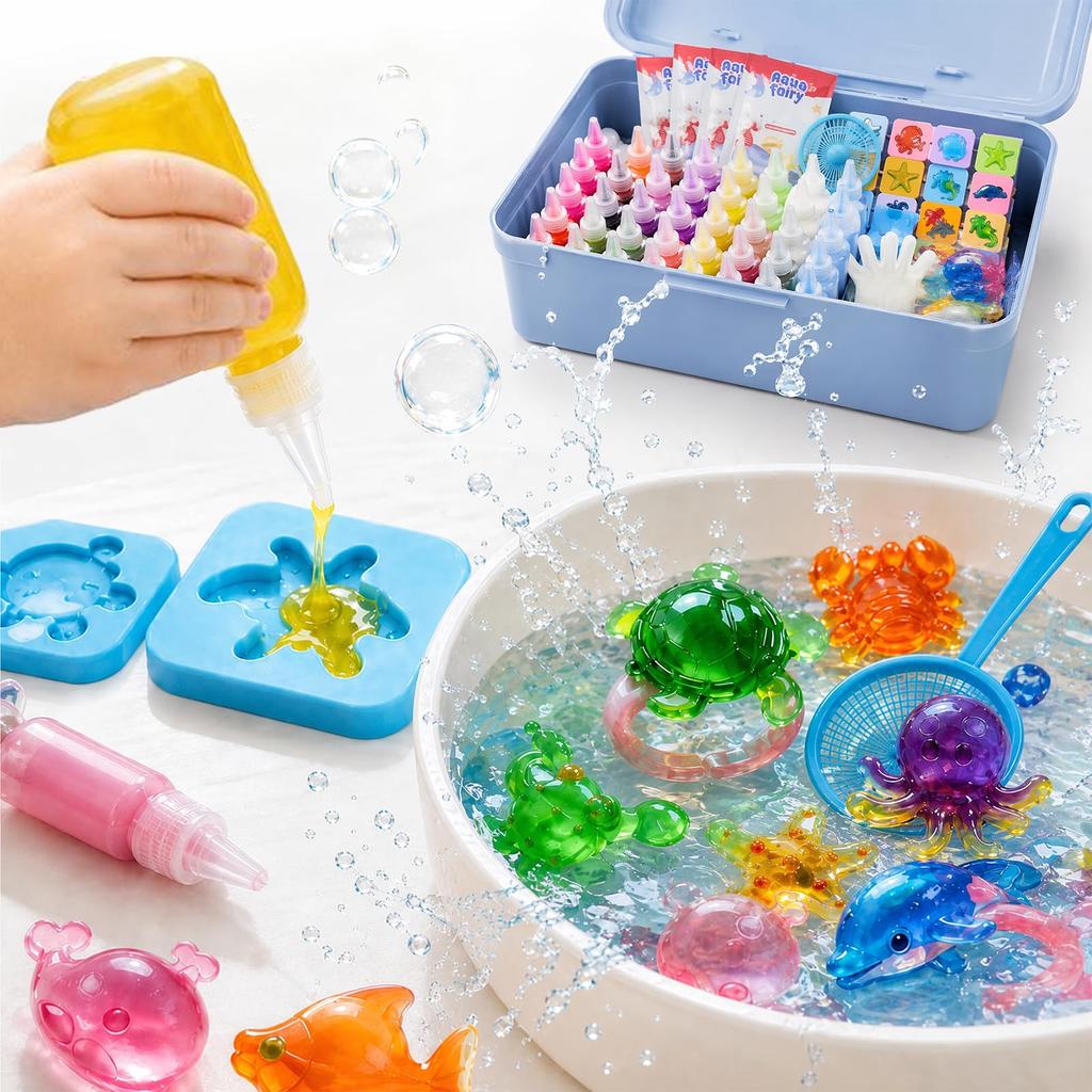 Bath Toy: Squishy Aquarium - Sea Creatures - Includes 20 gels (8 glitter colors, 8 solid colors, 4 glow-in-the-dark colors) and 18 different marine