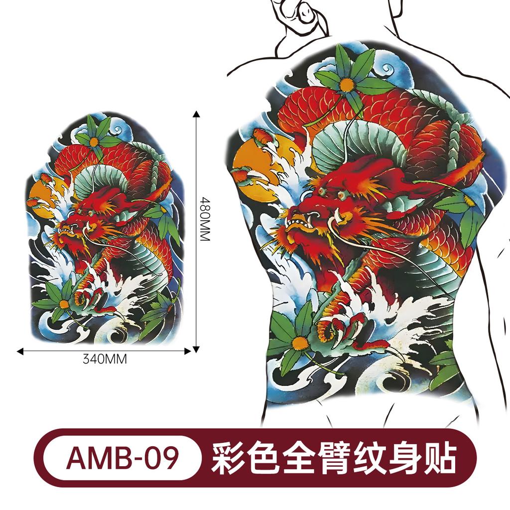 Full back tattoo sticker, large image,environmentally friendly and waterproof.Back tattoo:Guan Gong,Carp,Zhao Zilong,Erlang Shen