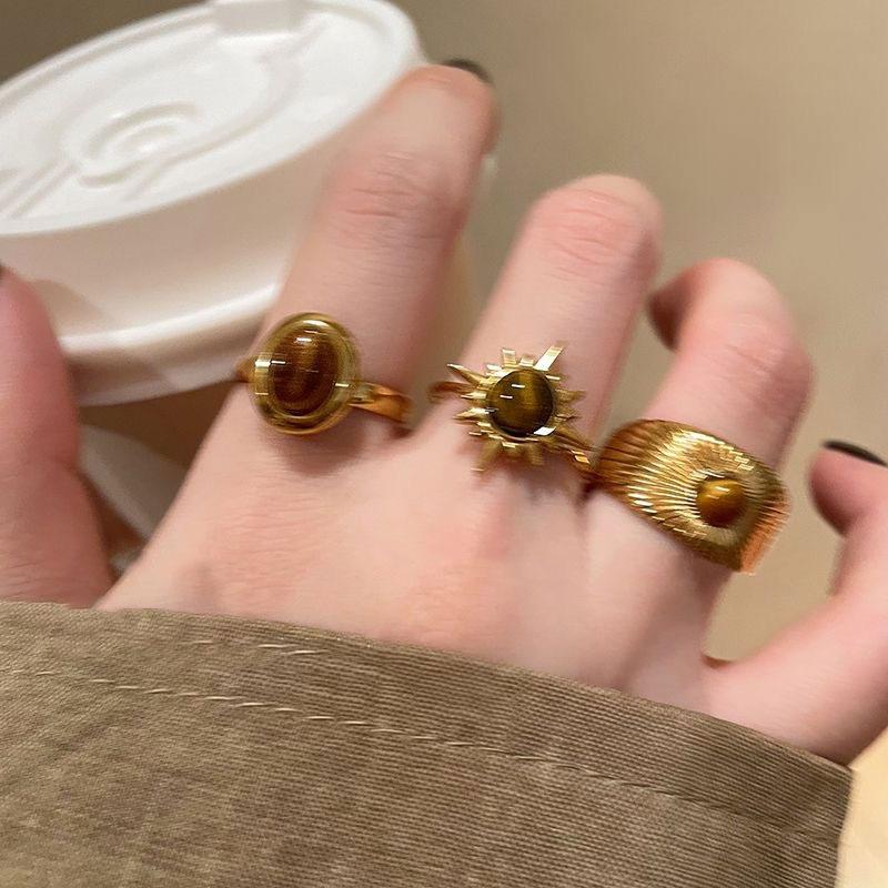 Vintage Gothic Brown Crystal Cross Geometry Open Rings for Women Y2k Punk Creative Grunge Jewelry Accessories Gifts