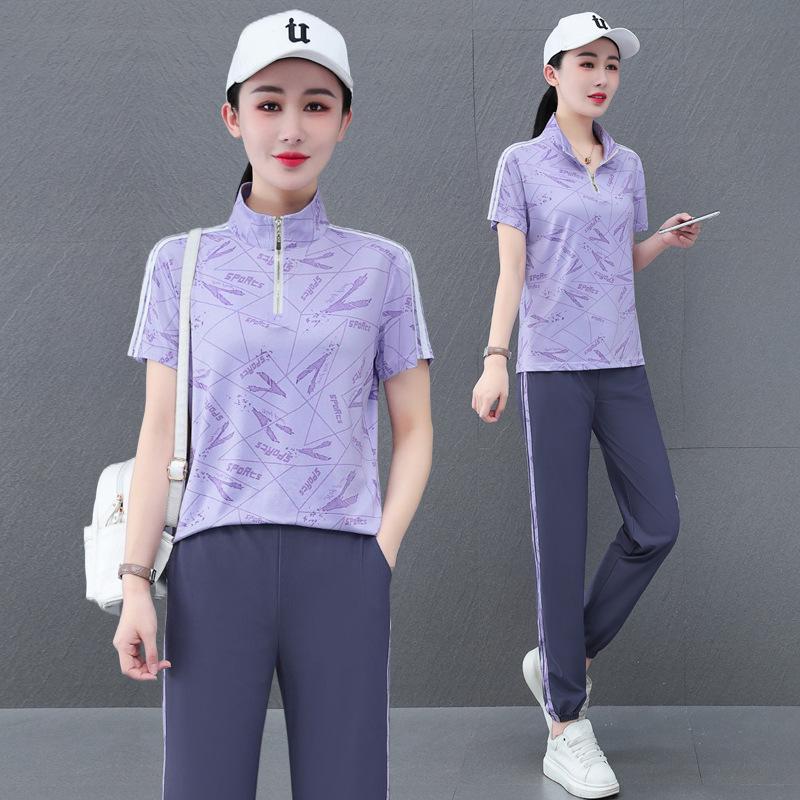 

Женская быстросохнущая спортивная одежда с воротником-стойкой: Модный и стройнящий повседневный летний танцевальный наряд 4XL (suggested 140-155 jin) фиолетовый