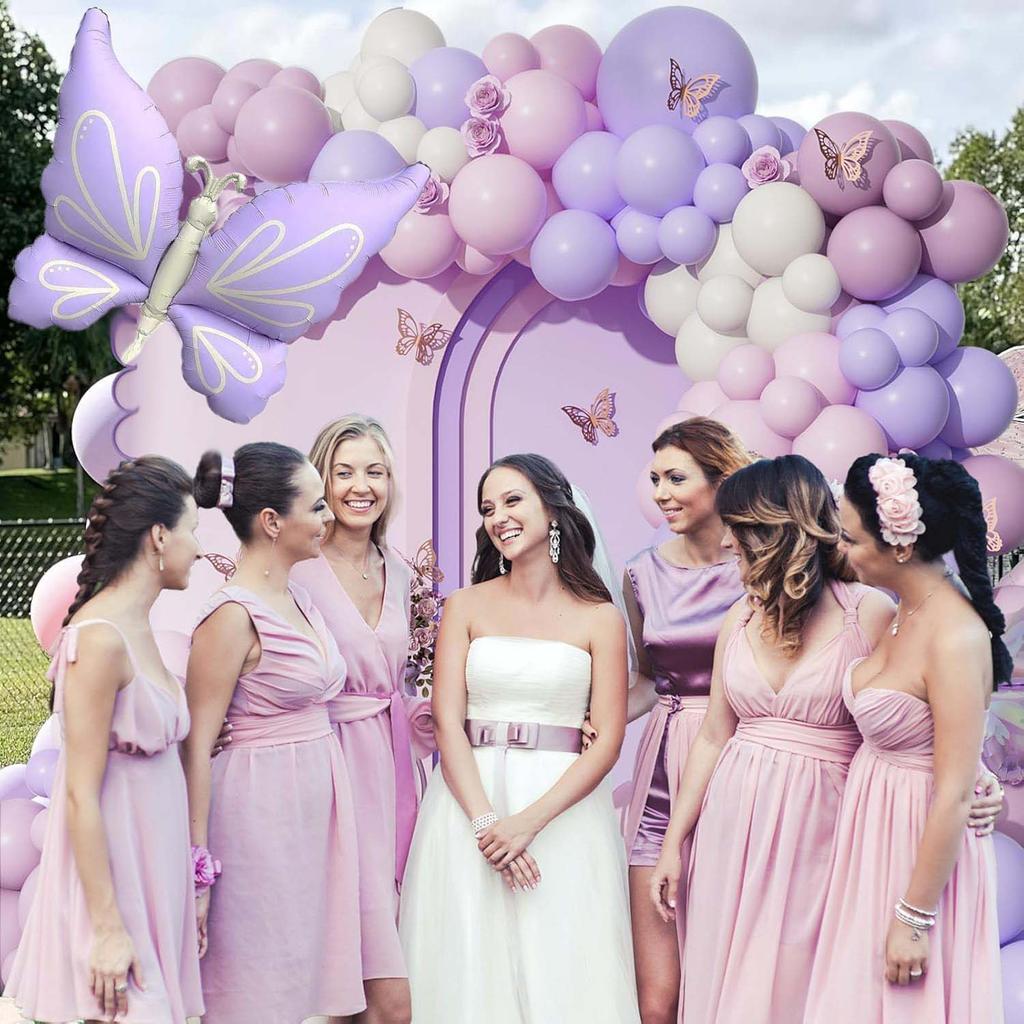 Butterfly Balloon Wreath Set Purple Butterfly Aluminum Film Balloon Macaron Color Series Used for Party and Birthday Dress Up