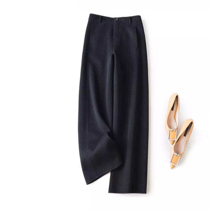

Heavy 800g Women s Double-Faced Wool Straight-Leg Trousers - Thick Winter Casual Long Pants M чёрный