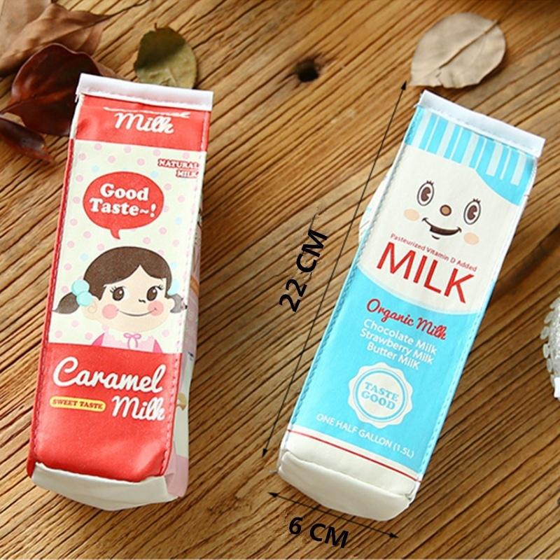 Pencil Case Simulation Milk PU Leather Kawaii Stationery Storage Organizer Pouch Carton
