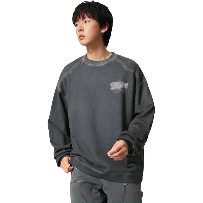 Li Ning Bad Five Einfaches Bequemes Lässiges Rückenaufschrift Rundhals Locker Schulter Sport Sweatshirt Herren Sweatshirt AWDV325-4