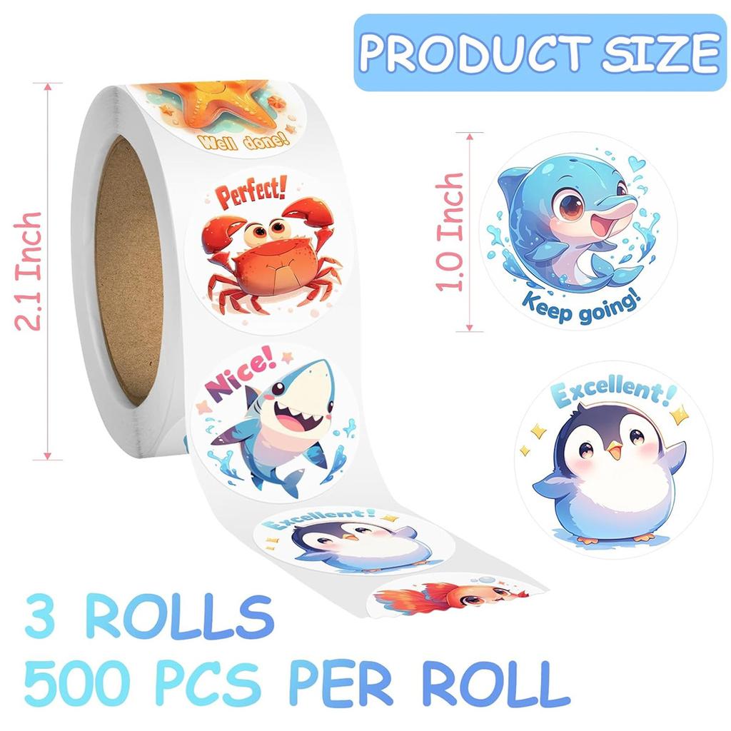 1111PCS /1 Rolls Animal Stickers, 11 Designs Farm/Ocean/Wild Cute Sticker with Motivational Words, Craft Supplies, Scrapbooking