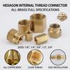 50Pcs Female Thread Brass Pipe Fittings Hex Nut Rod Connector 1/8" 1/4" 3/8" 1/2" 3/4" BSP  Coupling For Water Fuel Gas