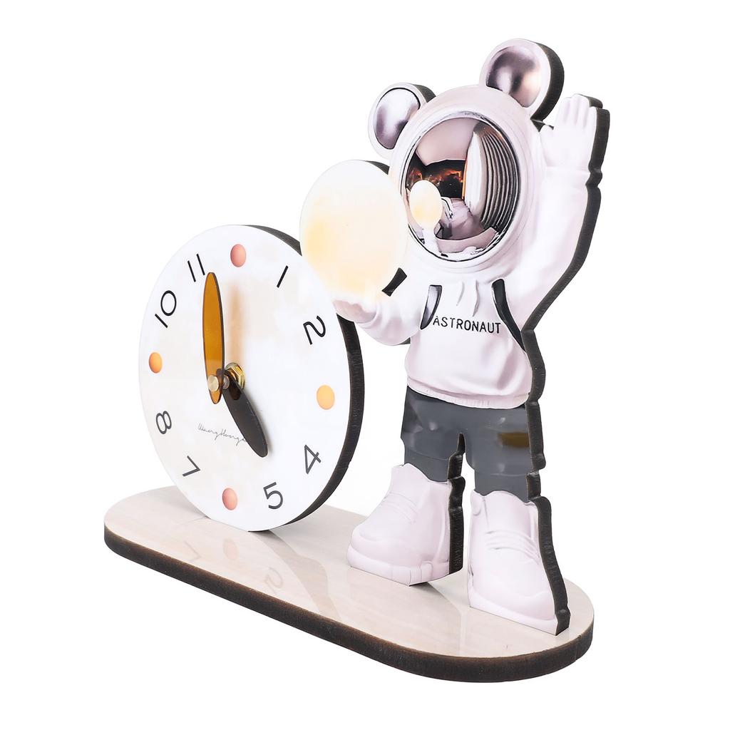 Space Man Desk Clock Decorative Cartoon Desktop Ornament Quiet Clock for Bedroom Study Office