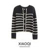 2024 Spring New Arrival Classic Style Round Neck Short Coat Golden Button Stripes Knitting Cardigan 5643511