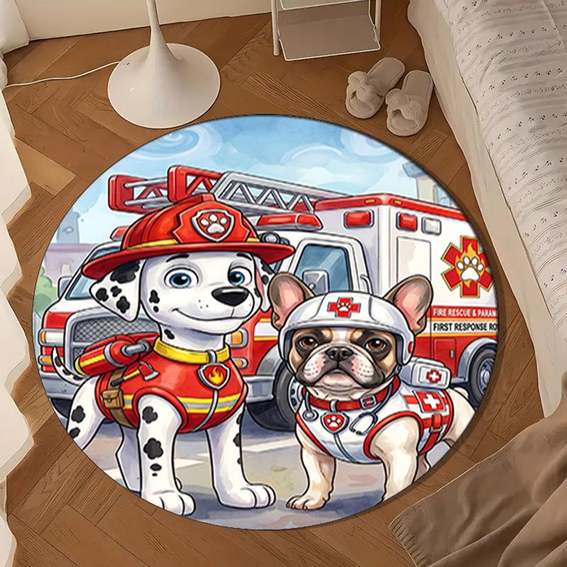 Firefighter Puppies Paw Saving The Day Round mat Home Decor, Chair rug For livingroom,Bedroom, doormat home decor Birthday Gift Christmas Gifts