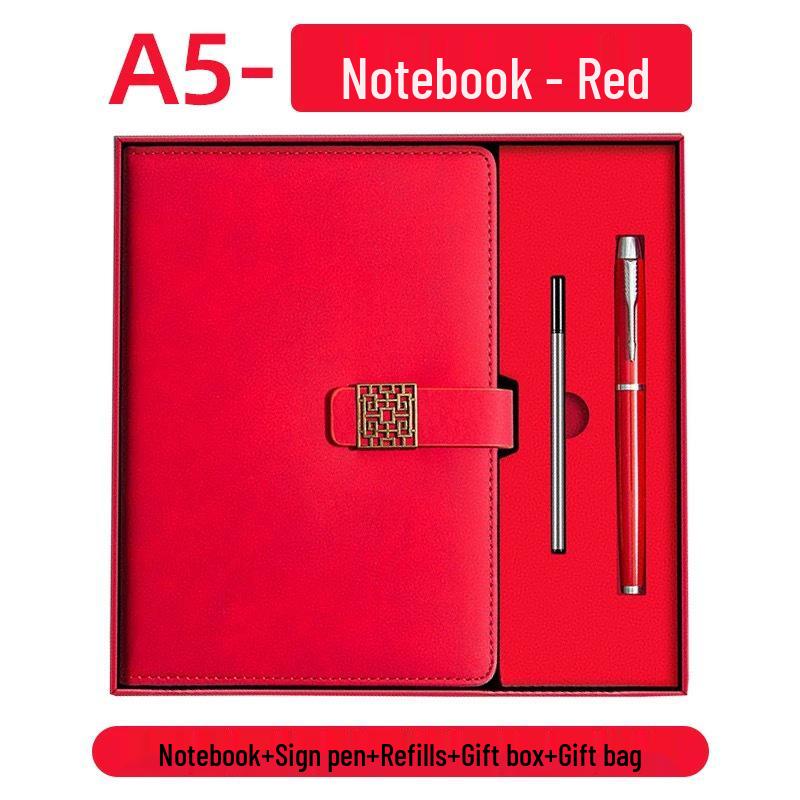 A5 Business Leather Notebook with Logo and Buckle - Gift Box Included