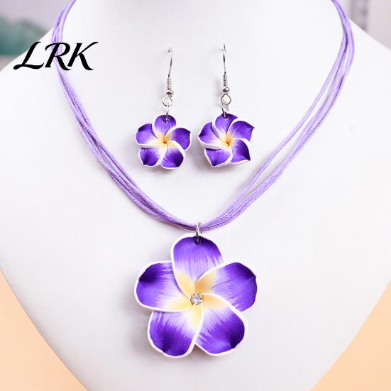 Sensitive Skin Friendly Earrings 2Pcs/Set Lightweight Floral Jewelry Set, Polymer Clay Realistic Flower Easy Wear Charm Necklace, Hawaiian Style Drop