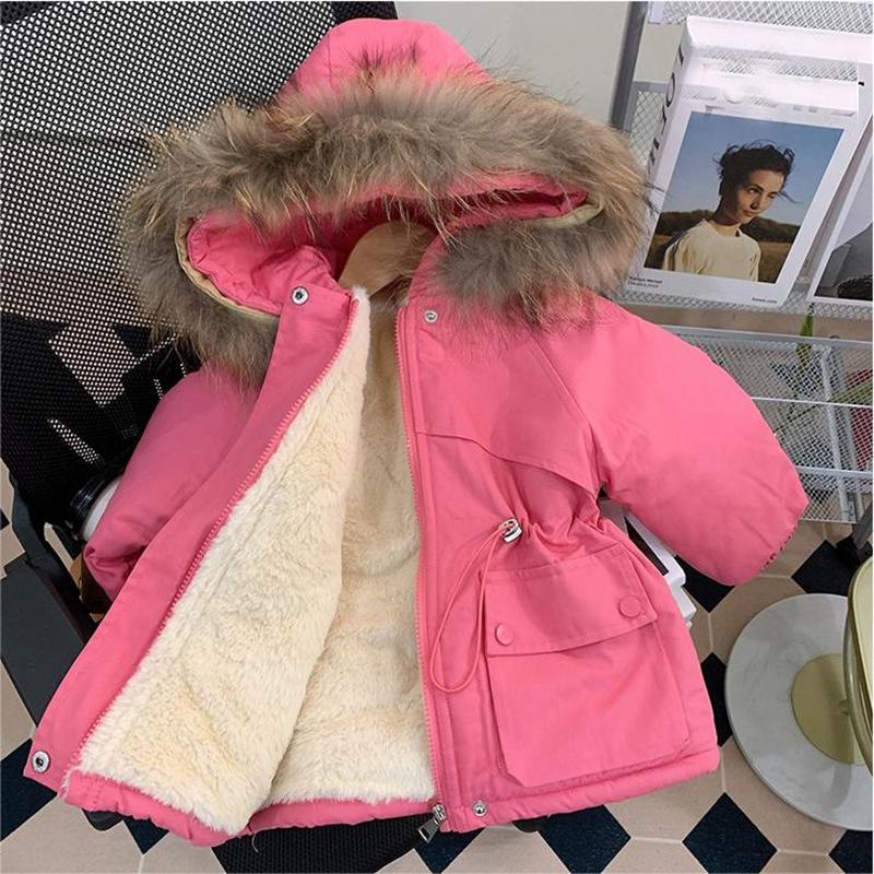Girls Winter Windproof Warm Jackets Solid Zipper Hooded Snow Outdoor Children Coat Polyester Long Sleeve Kid Outerwear
