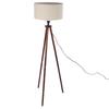 Wood Tripod Floor Lamp Mid Century Flax Lampshade Modern Design Foot Pedal Switch Standing Lamp for