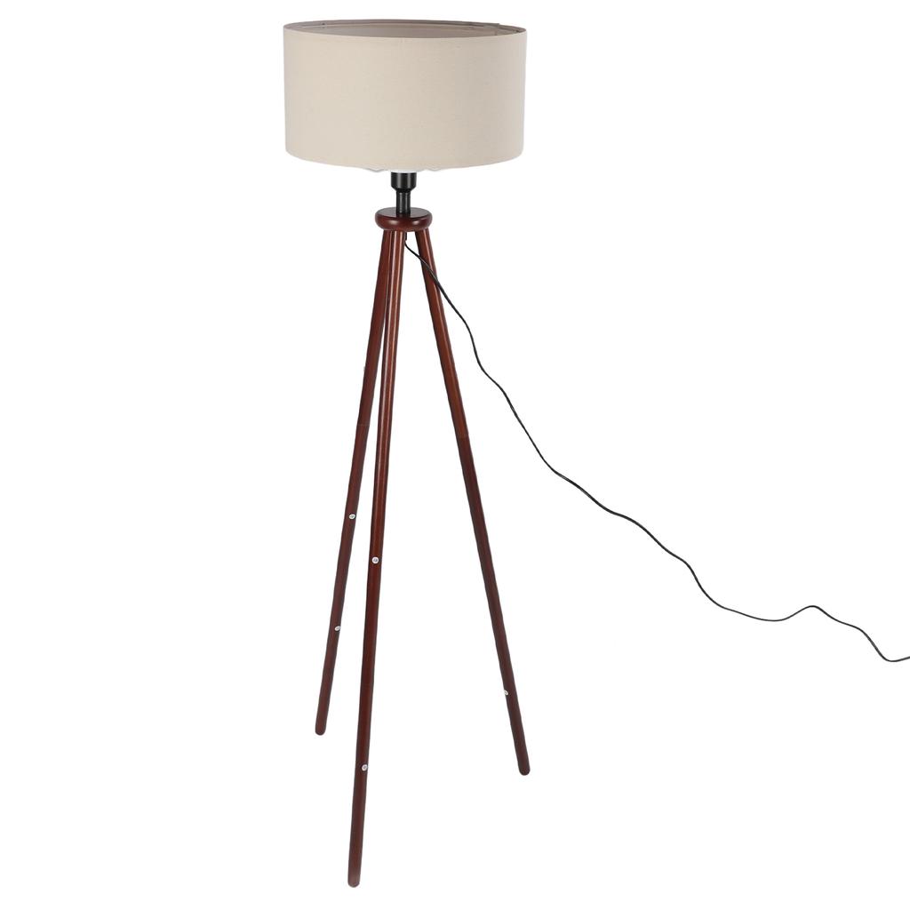 Wood Tripod Floor Lamp Mid Century Flax Lampshade Modern Design Foot Pedal Switch Standing Lamp for
