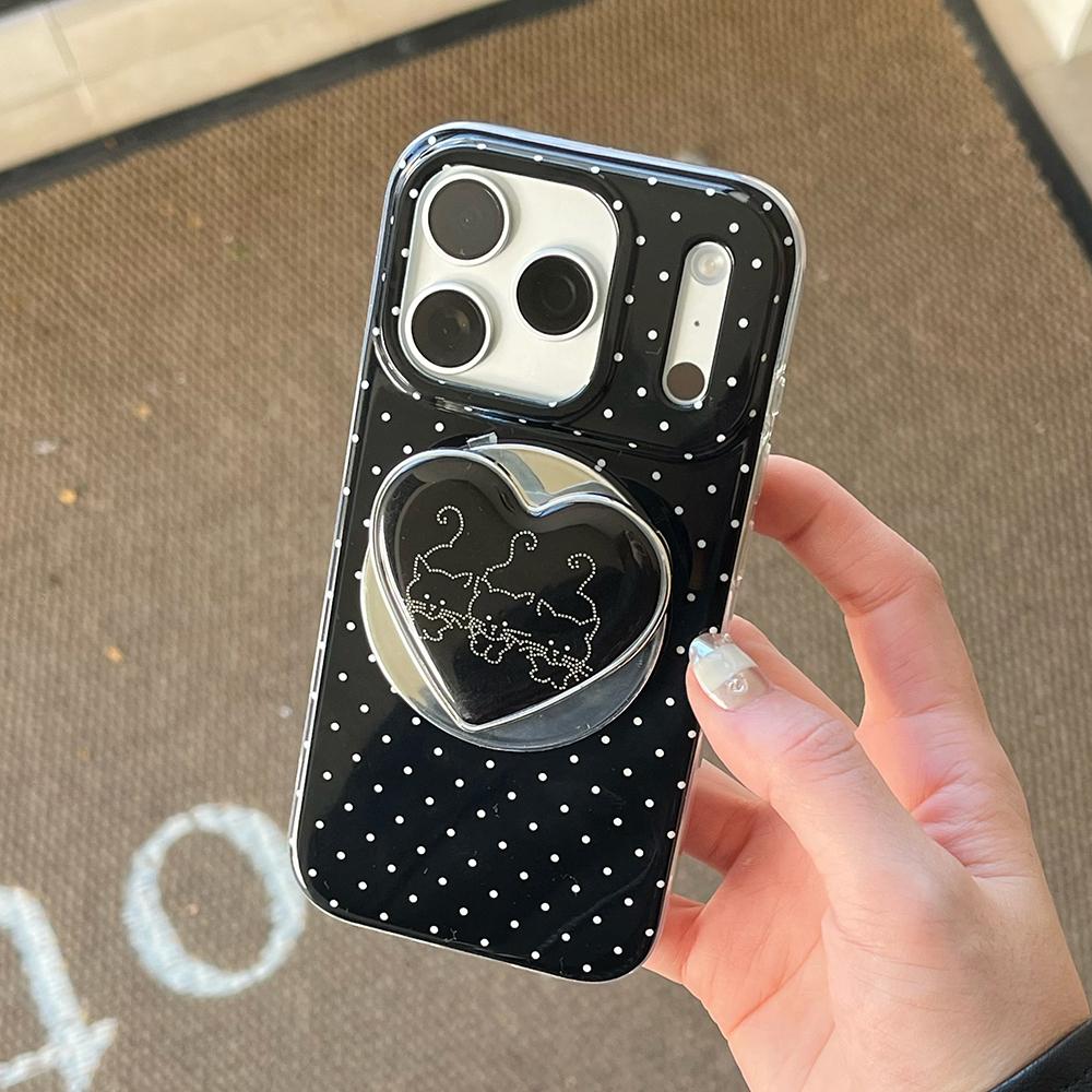 3D Cute Heart Black Polka Dots Magnetic Wireless Charging Phone Case for iPhone 16 15 14 17 Pro Max For Magsafe Case Funda