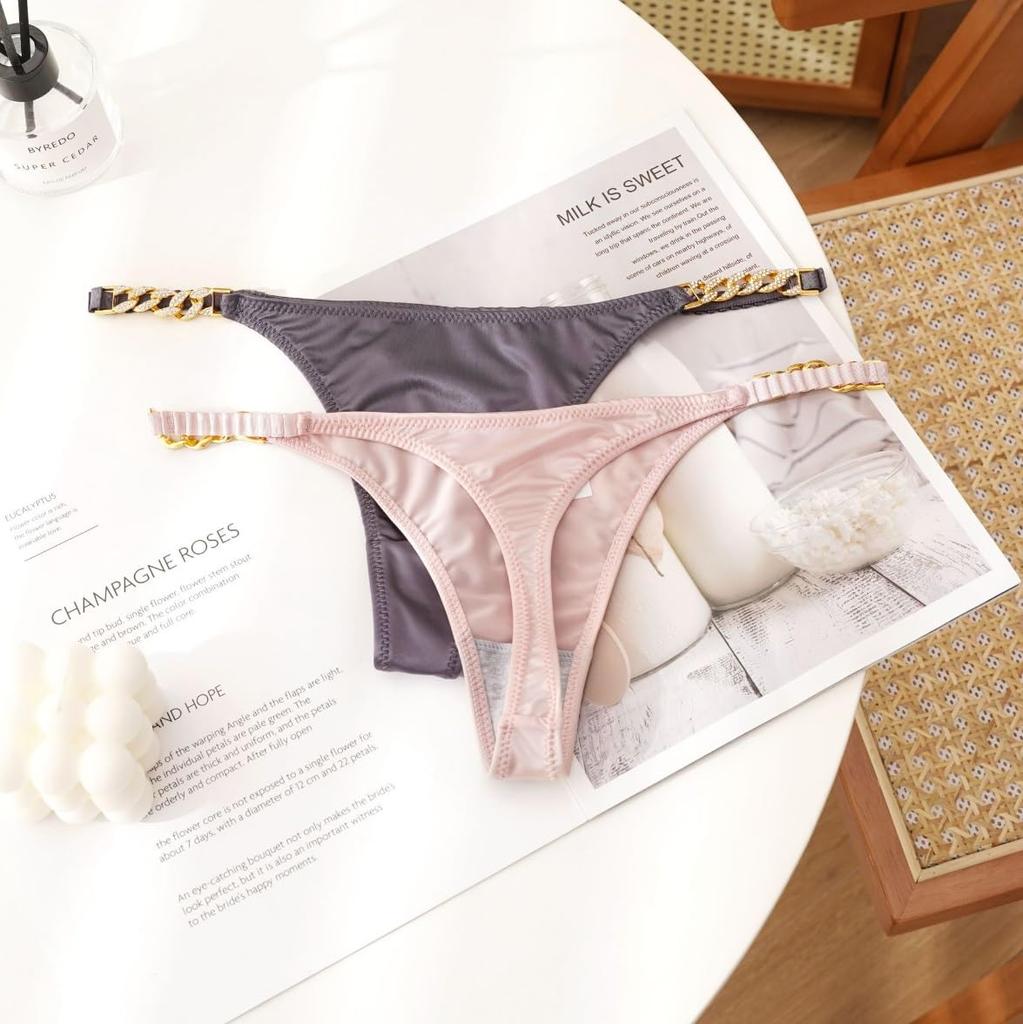 NICE SELECTION Panties with Sexy Satin Crotchless Women's T-Back Chains, Lingerie, (L, WHITE)