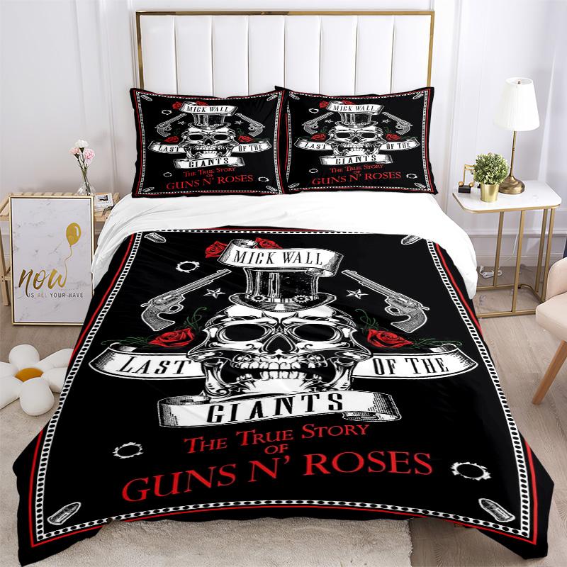 Guns N' Roses Bedding 3 Piece Set HD Print Duvet Cover Pillowcases for Teens Adult Bedroom Decoration Christmas Gift