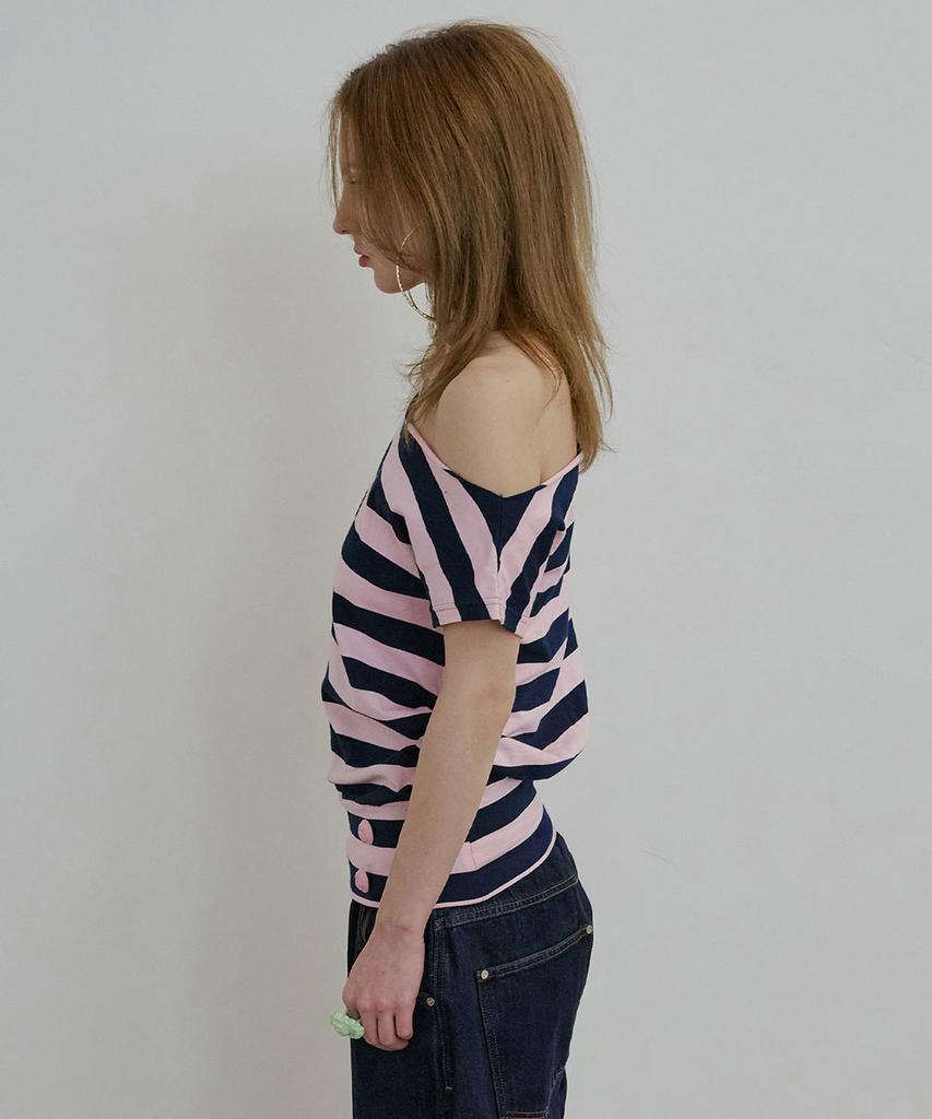 SCULPTOR Button Stripe Tee Pink