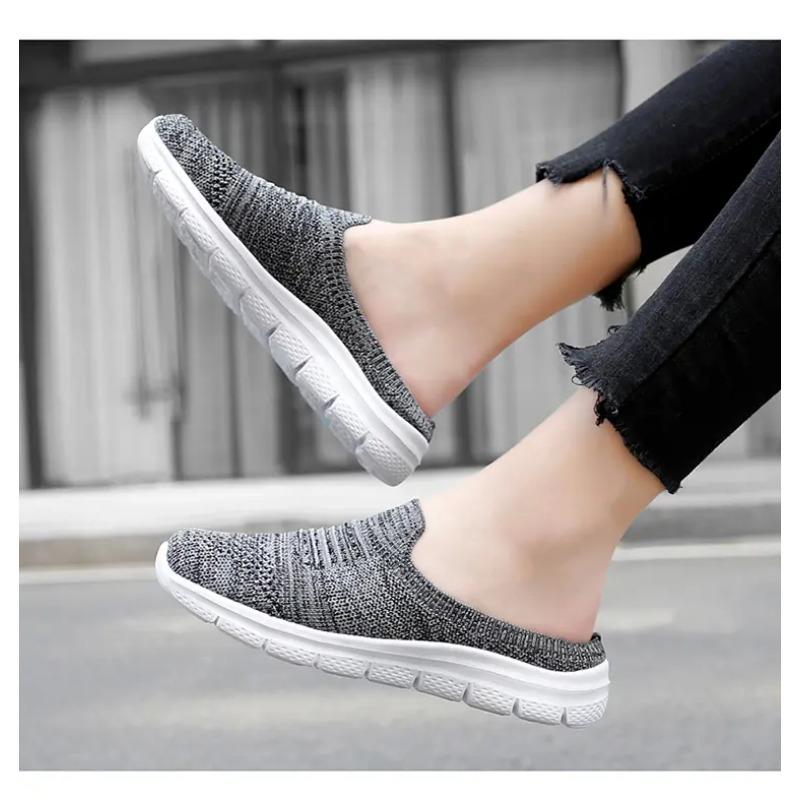 Damen Pantoletten zum Hineinschlüpfen Strick Atmungsaktiv Bequem Freizeitschuhe Leichtgewichtige Rutschfeste Hausschuhe