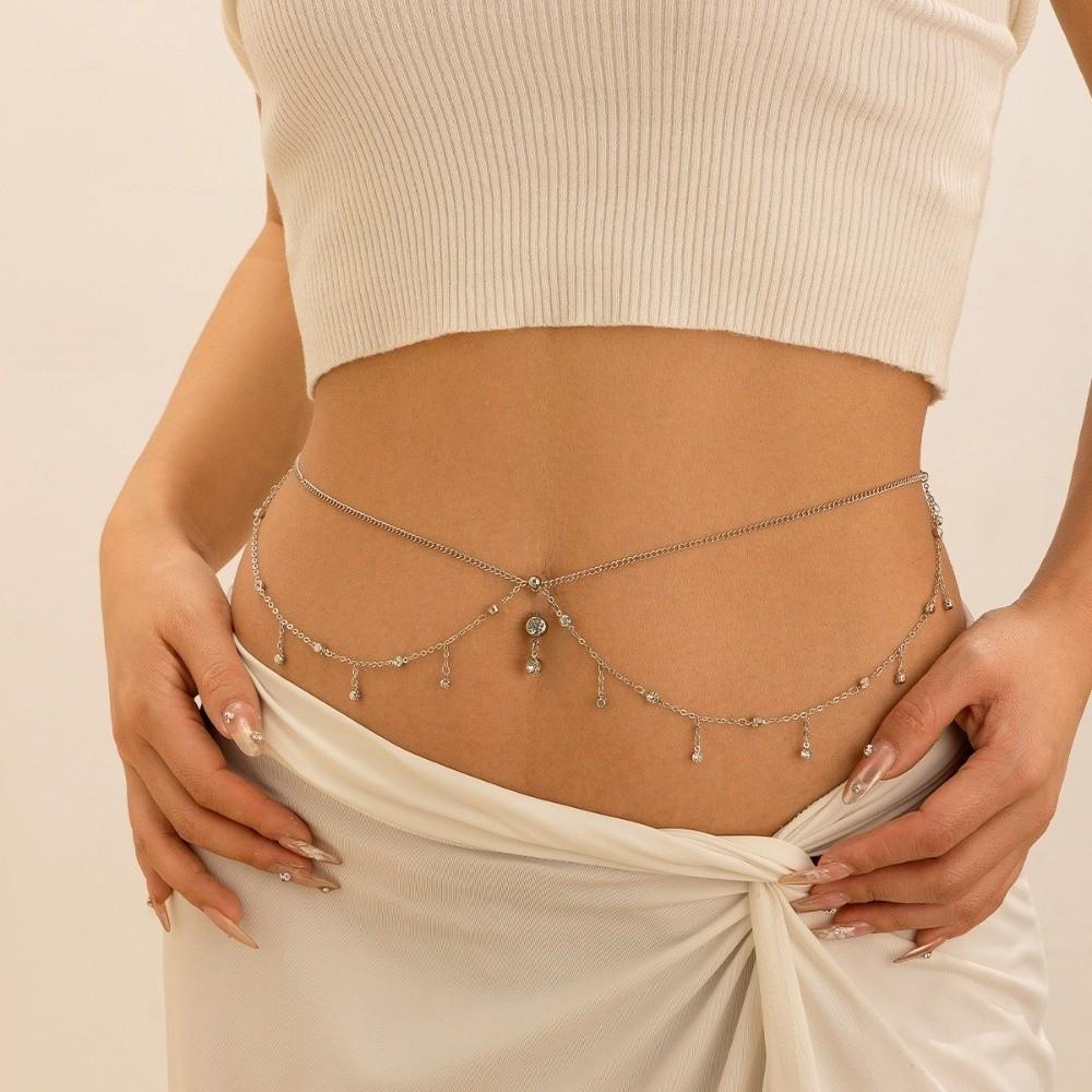 Cadena de Cintura con Borla Zirconia Bikini Cinturón para el Vientre Moda Uñas del Ombligo Cadena Corporal Fiesta