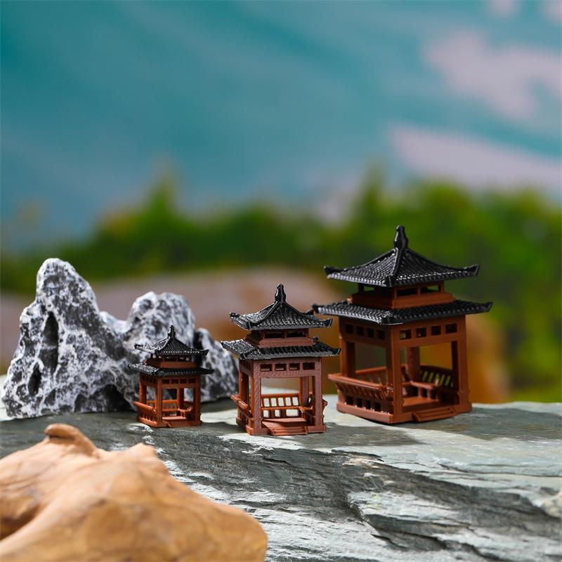1PC 3cm 4cm Mini Pagoda Statue Miniature Pagoda Bonsai Gazebo Micro Landscape Hexagonal Pavilion Figurine Tiny Pavilion Ornament
