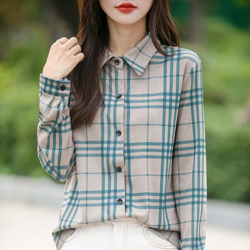 

Осенняя женская рубашка с длинным рукавом, куртка, топы, клетчатая блузка, свободная винтажная нижняя рубашка 3XL зелёный