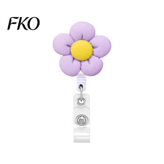 Decorative Acrylic Badge Reel Cute Flower Reel, Retractable ID Card Silent Telescopic Clip Holder for Nurses, Office Workers, Managers, Students