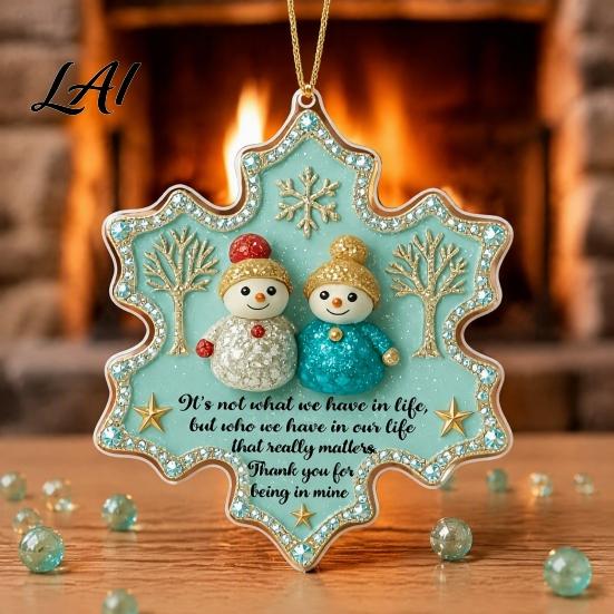 Unique Friendship Memorials Snowman Friend Acrylic Hanging Ornament 2D Xmas Tree Decor with Warm Meaningful Thank You Presents Message Car Rearview