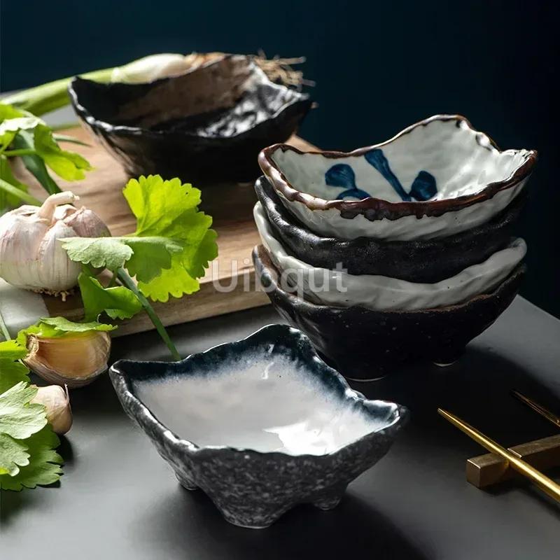 2 pcs set Japanese style ceramic special shaped small dishes snack dessert plate creative household tableware sauce snacks tray