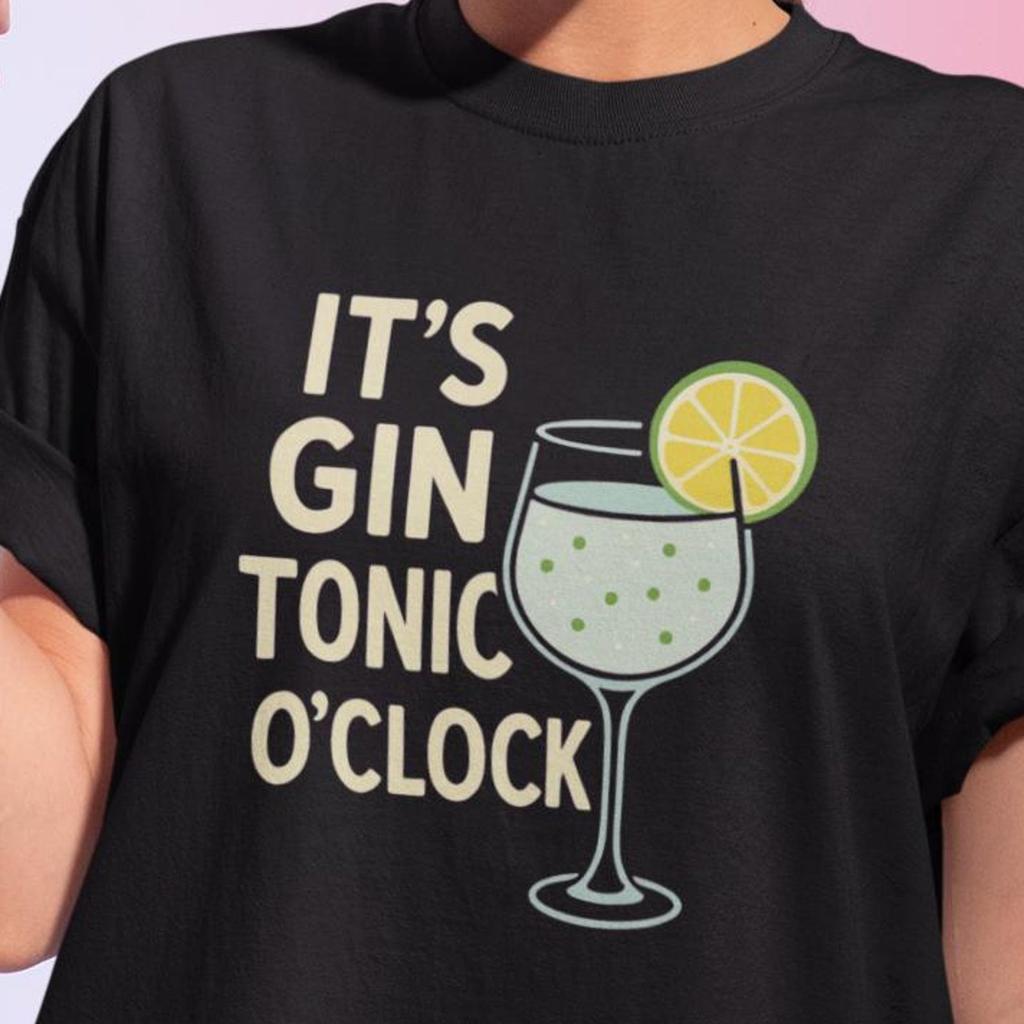 Gin Tonic O'Clock T-Shirt and kids tshirt: Unisex Heavy Cotton Tee for Cocktail Lovers