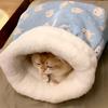 Saco de dormir para gatos de inverno 360° quente semi-fechado pelúcia macia grande saco de gato cama de gato para inverno outono