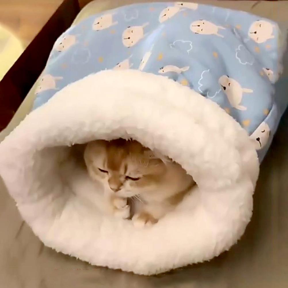 Winter Cat Sleeping Bag 360° Warm Semienclosed Soft Plush Large Cat Sack Cat Bed For Winter Autumn