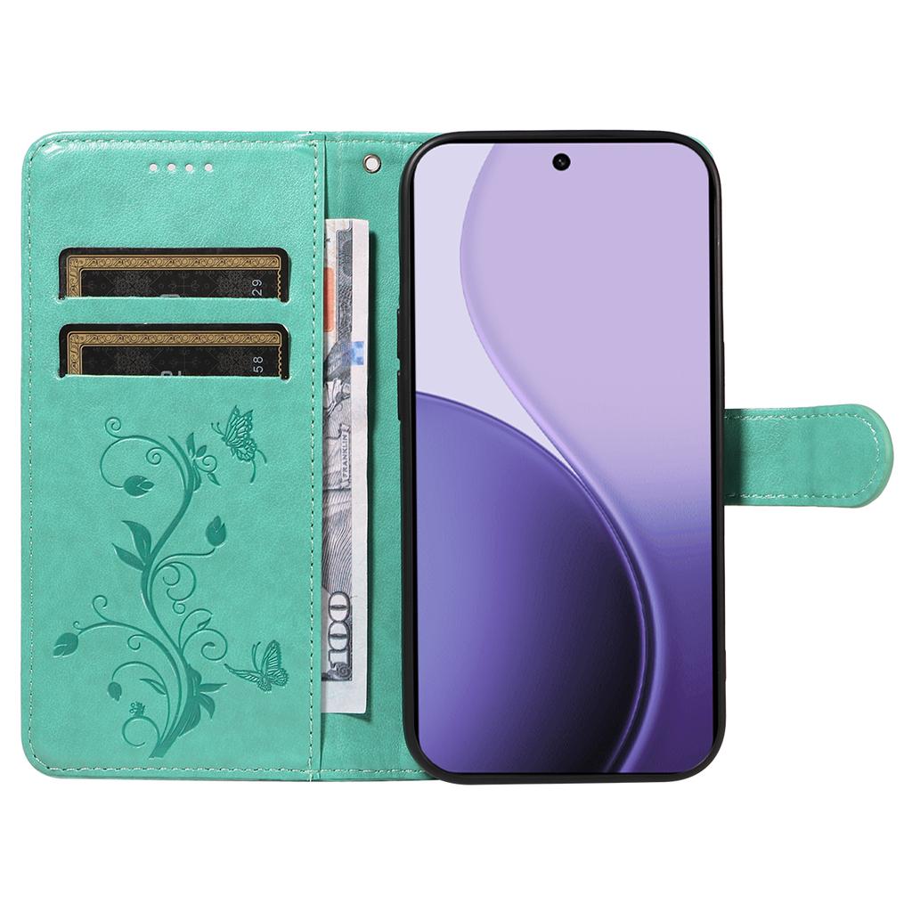 Pentru Oppo Reno14 5G (China)/Oppo Reno14 F 5G/Oppo Reno14 5G (Global) Huse din piele PU cu model floral, portofel cu suport, husă pentru telefon cu curea