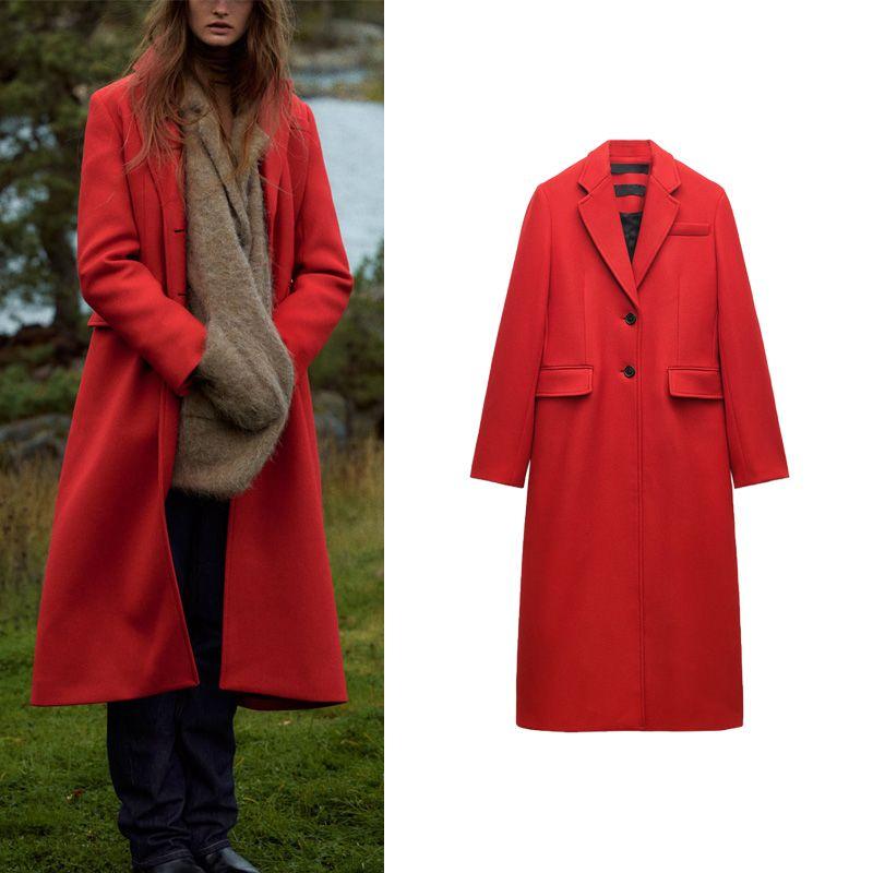 Fall and Winter Red New Style Long Version Normcore Work Clothing Casual Polo Collar Long Sleeves Silm Coat Outwear 8354748