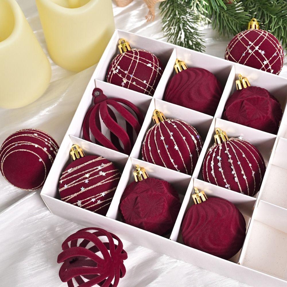 Plastics Christmas Tree Ornament Glitter Flocked Christmas Balls  Christmas Home Decoration