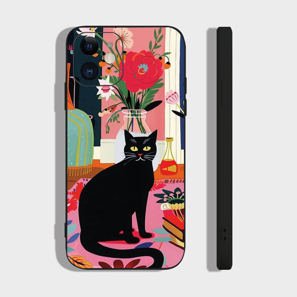 

Matisse Monet Art Black Cat Animation Phone Case For IPhone 17 Air 16 15 14 13 Pro Max 11 12 Black Silicone Cover IPHONE 13PRO