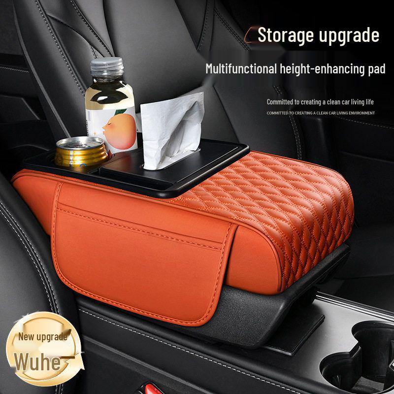 5-in-1 Leather Car Armrest Cushion with Storage & Tissue Holder