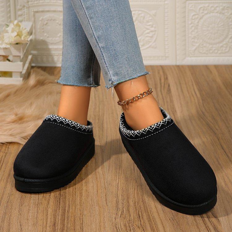 Women's Plush Lining-Soft Muffin Bottom Thick Bottom Slippers Home Outdoor Plush Slippers Thickened Warm Lightweight Comfortable Shoes
