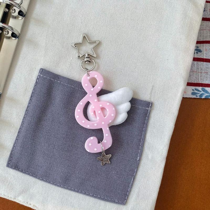 Y2K Harajuku Musical Notes Star Pendant Keychain Cute Bag Hanging Decoration For Women Girls Sweet Keyring Jewelry Gift