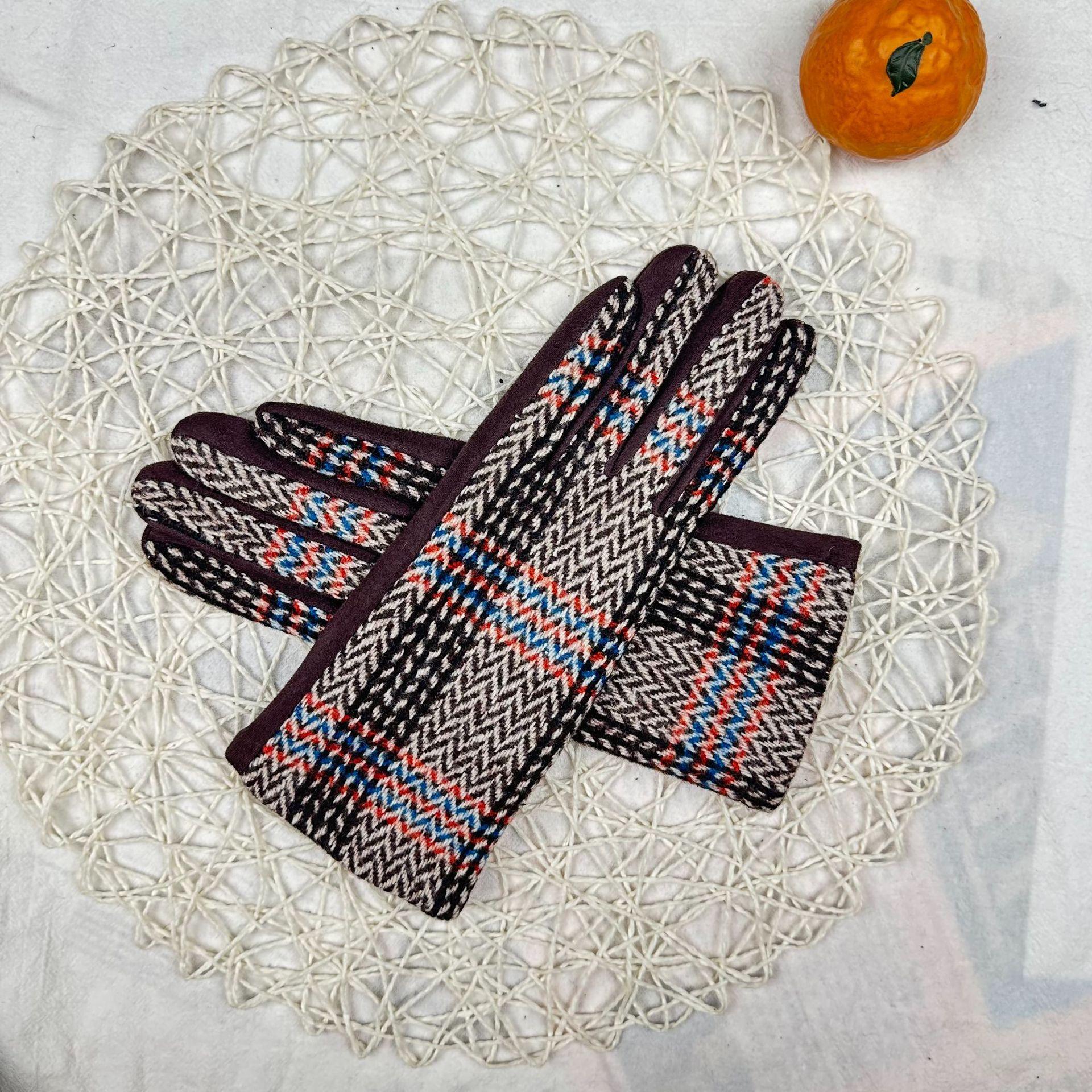 

Перчатки из замши для японских девушек, клетчатые, флисовые, утолщенные, термоперчатки для студенток с разделением пальцев темно-коричневого