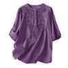 Women's Solid Color Vintage Loose Round Neck Thin Cotton Linen Tops Pullover Tops
