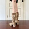 Autumn and Winter New Pants Boots Long Boots Stacking Boots Thick Heel Knight Boots Female Spice Girl Belt Buckle High Heel High Boots